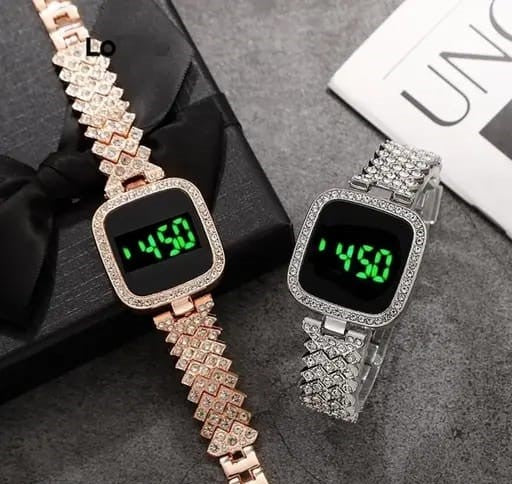 Ladies LED Diamond Watch - Touch Sensor Steel Chain