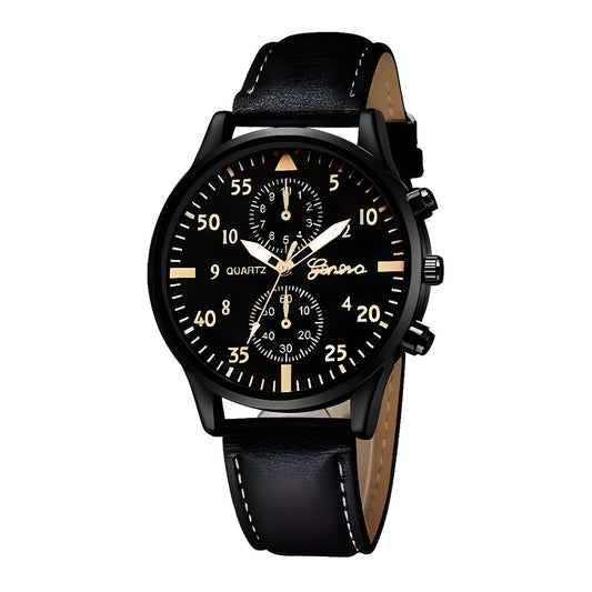 Men's Sophisticated Black & Gold Quartz Watch