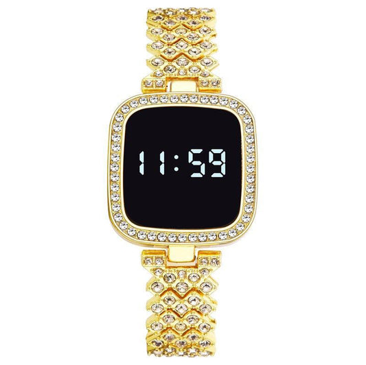 Ladies LED Diamond Watch - Touch Sensor Steel Chain
